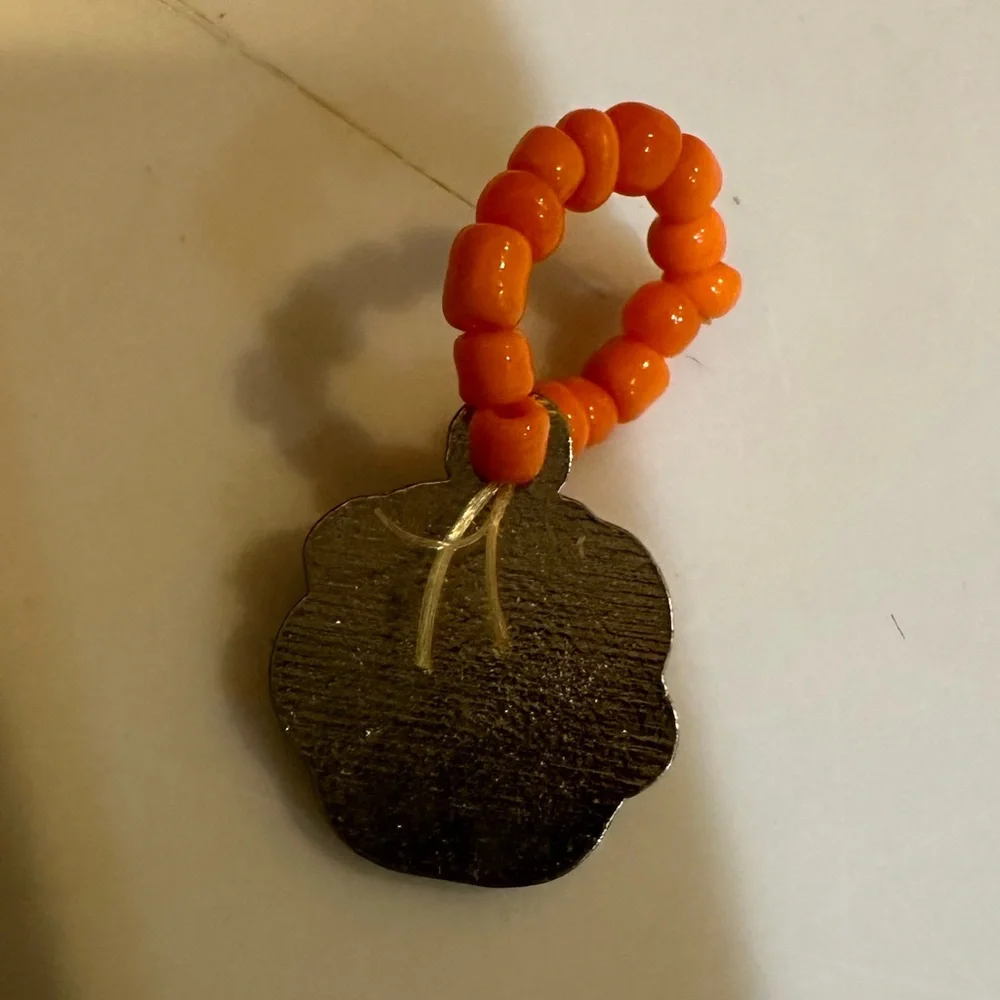 VTG FRANKENSTEIN BEADED RING CHARM HALLOWEEN JEWELRY HANG ON NECKLACE CORD .5”